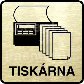 Informační tabulka Zlatý piktogram "tiskárna" s černým&nbsp;textem a rámečkem&nbsp;-