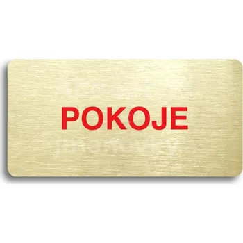 Informační tabulka Zlatý piktogram "POKOJE" s červeným textem bez rámečku -