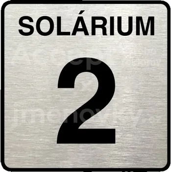 Informační tabulka Stříbrný piktogram "solárium 2" s černým textem a rámečkem - 80 x 80 mm