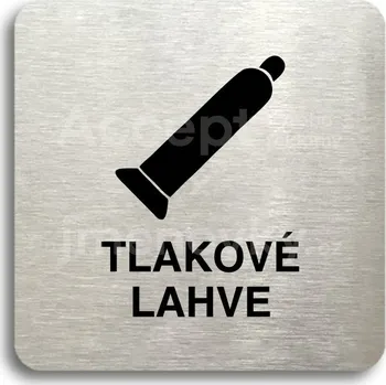 Informační tabulka Stříbrný piktogram "tlakové lahve" s černým textem bez rámečku - 80 x 80 mm