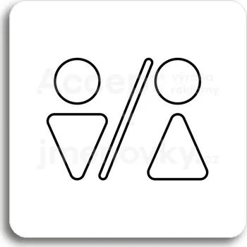Informační tabulka Bílý piktogram "WC muži, ženy V" s černým textem bez rámečku - 80 x 80 mm