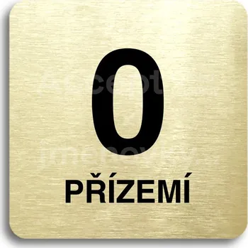 Informační tabulka Zlatý piktogram "přízemí" s černým textem bez rámečku -