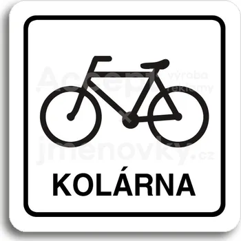 Informační tabulka Bílý piktogram "kolárna" s černým textem a rámečkem -