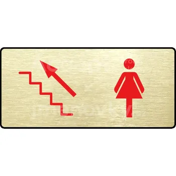 Informační tabulka Zlatý&nbsp;piktogram "WC ŽENY VLEVO NAHORU" s červeným textem a rámečkem&nbsp;-