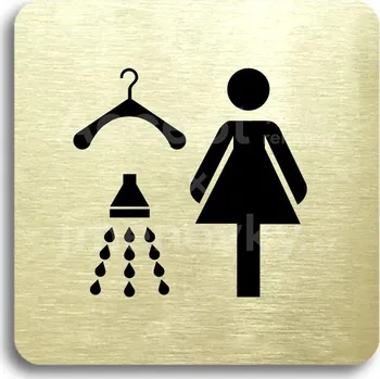 Informační tabulka Zlatý piktogram "šatna se sprchou ženy" s černým&nbsp;textem bez rámečku&nbsp;-