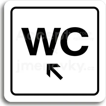 Informační tabulka Bílý piktogram "WC vlevo dolů" s černým textem a rámečkem&nbsp;-