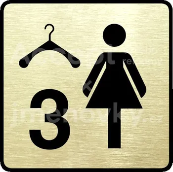 Informační tabulka Zlatý piktogram "šatna ženy 3" s černým&nbsp;textem a rámečkem&nbsp;-