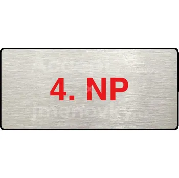 Informační tabulka Stříbrný&nbsp;piktogram "4. NP" s červeným textem a rámečkem&nbsp;-