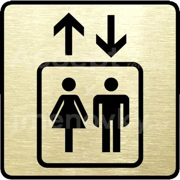 Informační tabulka Zlatý piktogram "výtah" s černým&nbsp;textem a rámečkem&nbsp;-