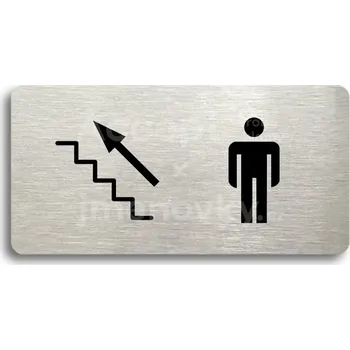 Informační tabulka Stříbrný piktogram "WC MUŽI VLEVO NAHORU" s černým&nbsp;textem bez rámečku -