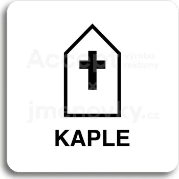 Informační tabulka Bílý piktogram "kaple" s černým textem bez rámečku&nbsp;-