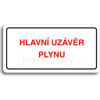 Informační tabulka Bílý piktogram "HLAVNÍ UZÁVĚR PLYNU" s červeným textem a rámečkem -