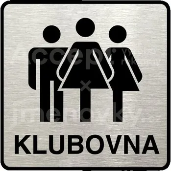 Informační tabulka Stříbrný piktogram "klubovna V" s černým&nbsp;textem a rámečkem&nbsp;-