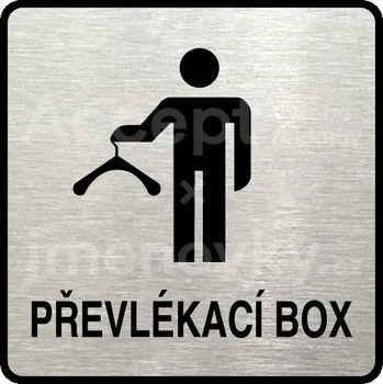 Informační tabulka Stříbrný piktogram "převlékací box II" s černým&nbsp;textem a rámečkem&nbsp;-