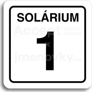 Informační tabulka Bílý piktogram "solárium 1" s černým textem a rámečkem&nbsp;-
