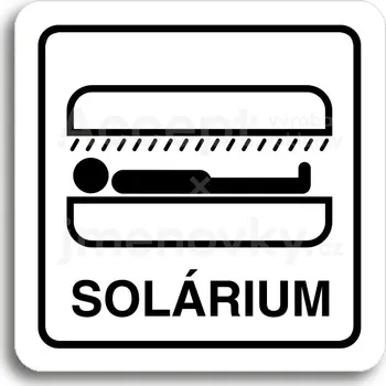 Informační tabulka Bílý piktogram "solárium VI" s černým textem a rámečkem -