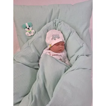 Zavinovačka Pro útulný domov Péřová zavinovačka mušelínová Mentolová Sada 4v1 TYP zavinovačky: KLASIK, ROZMĚR zavinovačky a polštářku: 70 x 70 cm + 40 x 60 cm