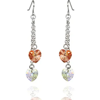 Náušnice Dlouhé náušnice řetízky Srdce krystaly - 1 Pár