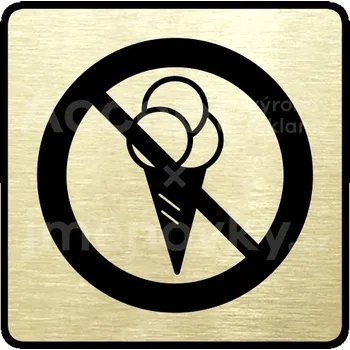 Značení Zlatý piktogram "zákaz vstupu se zmrzlinou II" s černým&nbsp;textem a rámečkem&nbsp;-