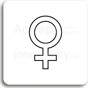 Informační tabulka Bílý piktogram "WC ženy V" s černým textem bez rámečku -
