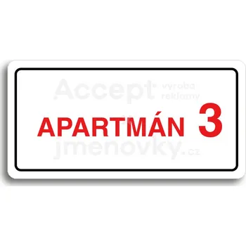 Značení Bílý piktogram "APARTMÁN 3 II" s červeným textem a rámečkem&nbsp;-