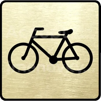 Informační tabulka Zlatý piktogram "bicykl" s černým&nbsp;textem a rámečkem&nbsp;-
