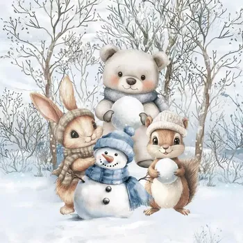 Teplákovina Zvířátka v zimě, panel (E) (Panely a ladící metráž)