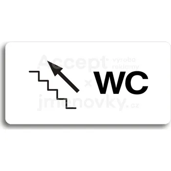 Informační tabulka Bílý piktogram "WC VLEVO NAHORU" s černým textem bez rámečku&nbsp;-