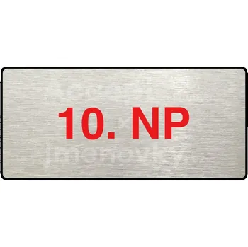Informační tabulka Stříbrný piktogram "10. NP" s červeným textem a rámečkem -