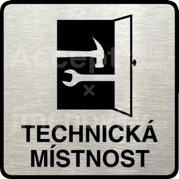 Informační tabulka Stříbrný piktogram "technická místnost" s černým textem a rámečkem - 80 x 80 mm