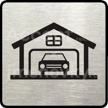 Značení Stříbrný piktogram "garáž" s černým textem a rámečkem -