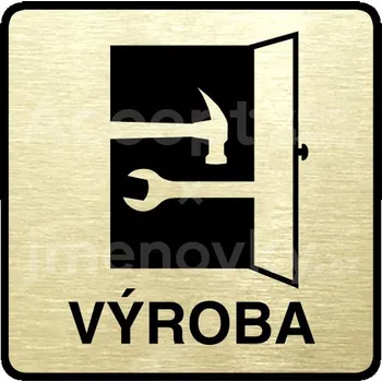 Informační tabulka Zlatý piktogram "výroba" s černým&nbsp;textem a rámečkem&nbsp;-