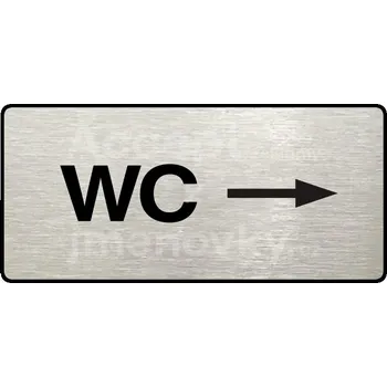 Informační tabulka Stříbrný piktogram "WC VPRAVO" s černým textem a rámečkem -
