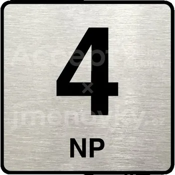 Informační tabulka Stříbrný piktogram "4 NP" s černým&nbsp;textem a rámečkem&nbsp;-