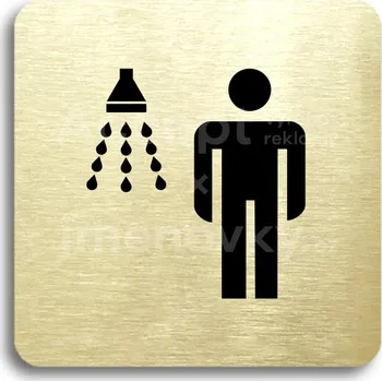 Informační tabulka Zlatý piktogram "sprcha muži" s černým textem bez rámečku -