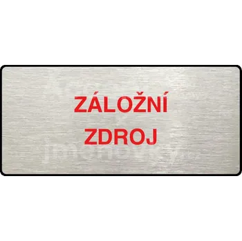 Informační tabulka Stříbrný&nbsp;piktogram "ZÁLOŽNÍ ZDROJ" s červeným textem a rámečkem&nbsp;-