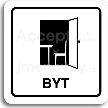 Informační tabulka Bílý piktogram "byt" s černým textem a rámečkem&nbsp;-