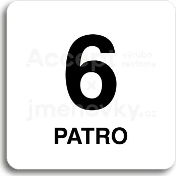 Informační tabulka Bílý piktogram "6 patro" s černým textem bez rámečku&nbsp;-