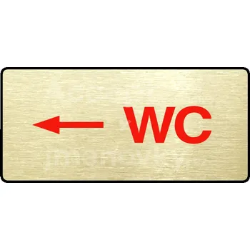 Informační tabulka Zlatý piktogram "WC VLEVO" s červeným textem a rámečkem -