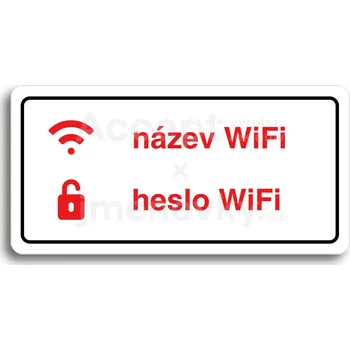 Informační tabulka Bílý piktogram "WiFi" s červeným textem a rámečkem -