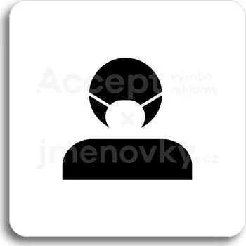 Informační tabulka Bílý piktogram "respirátor II" s černým textem bez rámečku -