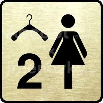 Informační tabulka Zlatý piktogram "šatna ženy 2" s černým&nbsp;textem a rámečkem&nbsp;-