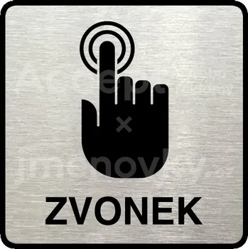 Informační tabulka Stříbrný piktogram "zvonek" s černým&nbsp;textem a rámečkem&nbsp;-