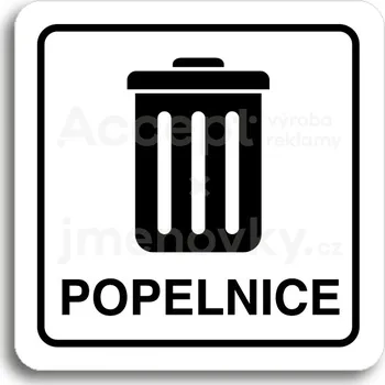 Informační tabulka Bílý piktogram "popelnice II" s černým textem a rámečkem&nbsp;-