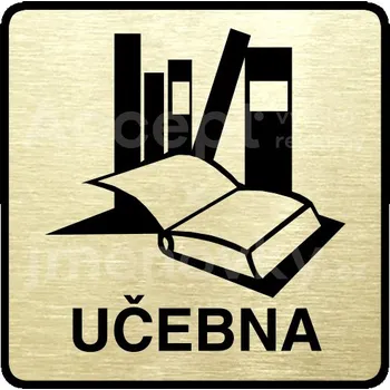 Značení Zlatý piktogram "učebna" s černým&nbsp;textem a rámečkem&nbsp;-