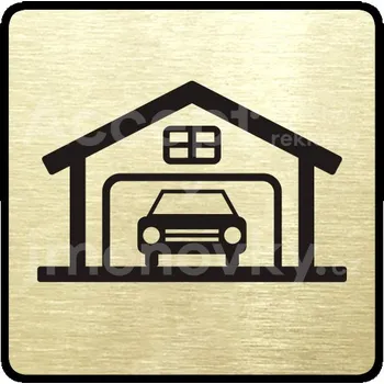 Značení Zlatý piktogram "garáž" s černým textem a rámečkem -