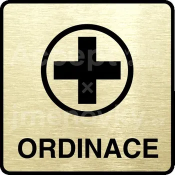 Informační tabulka Zlatý piktogram "ordinace VI" s černým textem a rámečkem - 80 x 80 mm