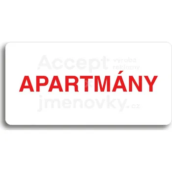 Informační tabulka Bílý piktogram "APARTMÁNY" s červeným textem bez rámečku&nbsp;-