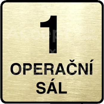 Značení Zlatý piktogram "1 operační sál" s černým textem a rámečkem -