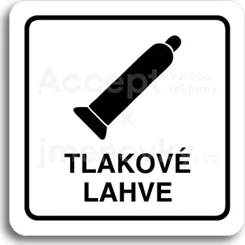 Informační tabulka Bílý piktogram "tlakové lahve" s černým textem a rámečkem - 80 x 80 mm